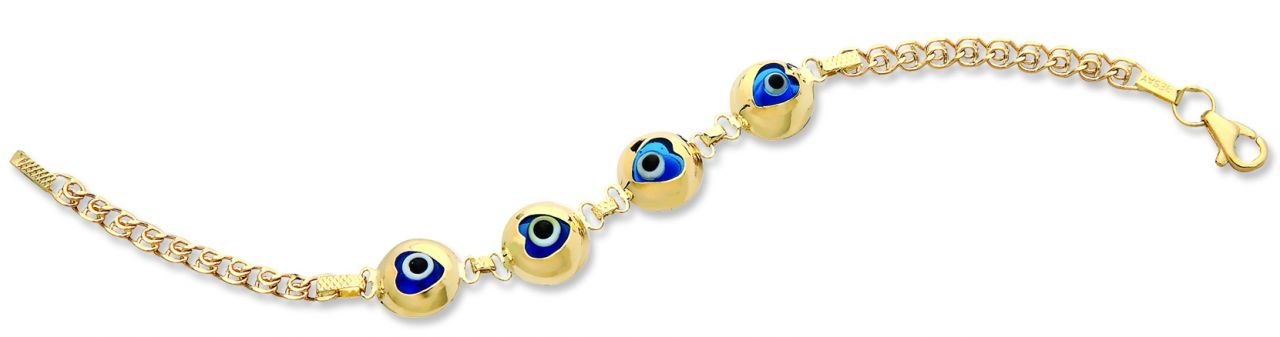 Beelo Gold 14K Altın Kalp Çocuk Nazar Bileklik CZT008