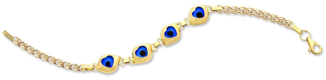 Beelo Gold 14K Altın Kalp Çocuk Nazar Bileklik CZT013