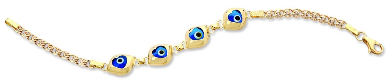 Beelo Gold 14K Altın Kalp Çocuk Nazar Bileklik CZT014