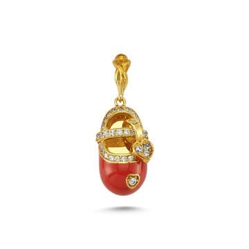 Beelo Gold 14K Altın Bebek Ayakkabı Mineli Taşlı Kolye Ucu