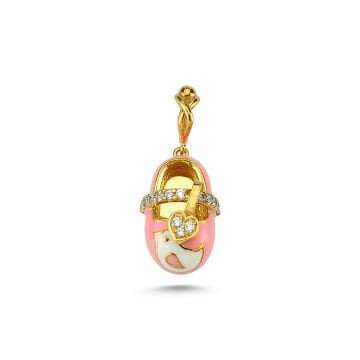 Beelo Gold 14K Altın Bebek Ayakkabı Mineli Taşlı Kolye Ucu