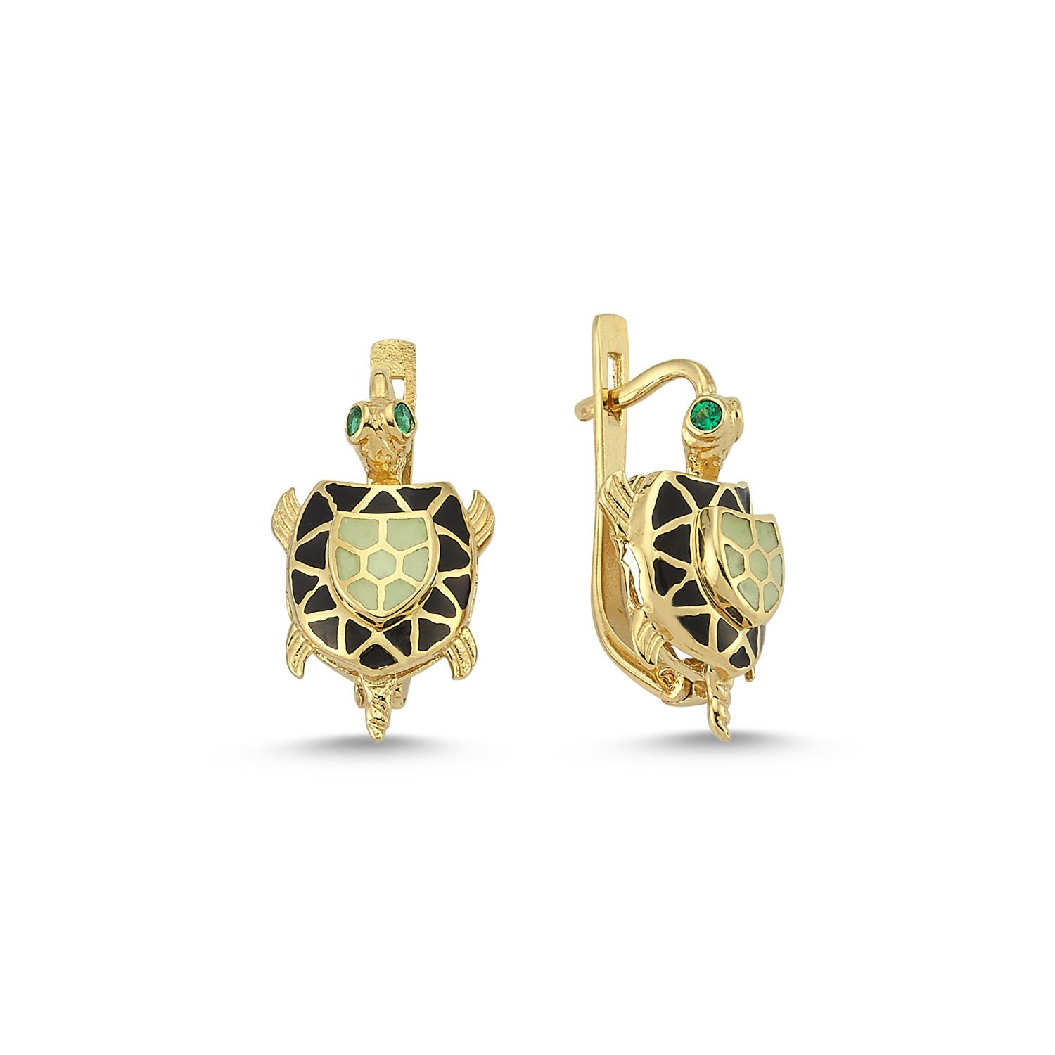 Beelo Gold 14K Altın Kaplumbağa Mineli Taşı Küpe