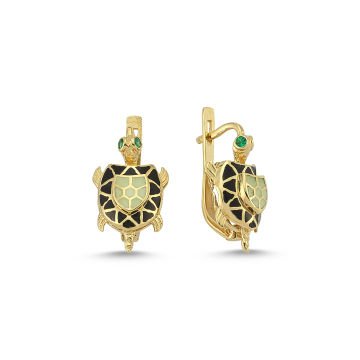 Beelo Gold 14K Altın Kaplumbağa Mineli Taşı Küpe