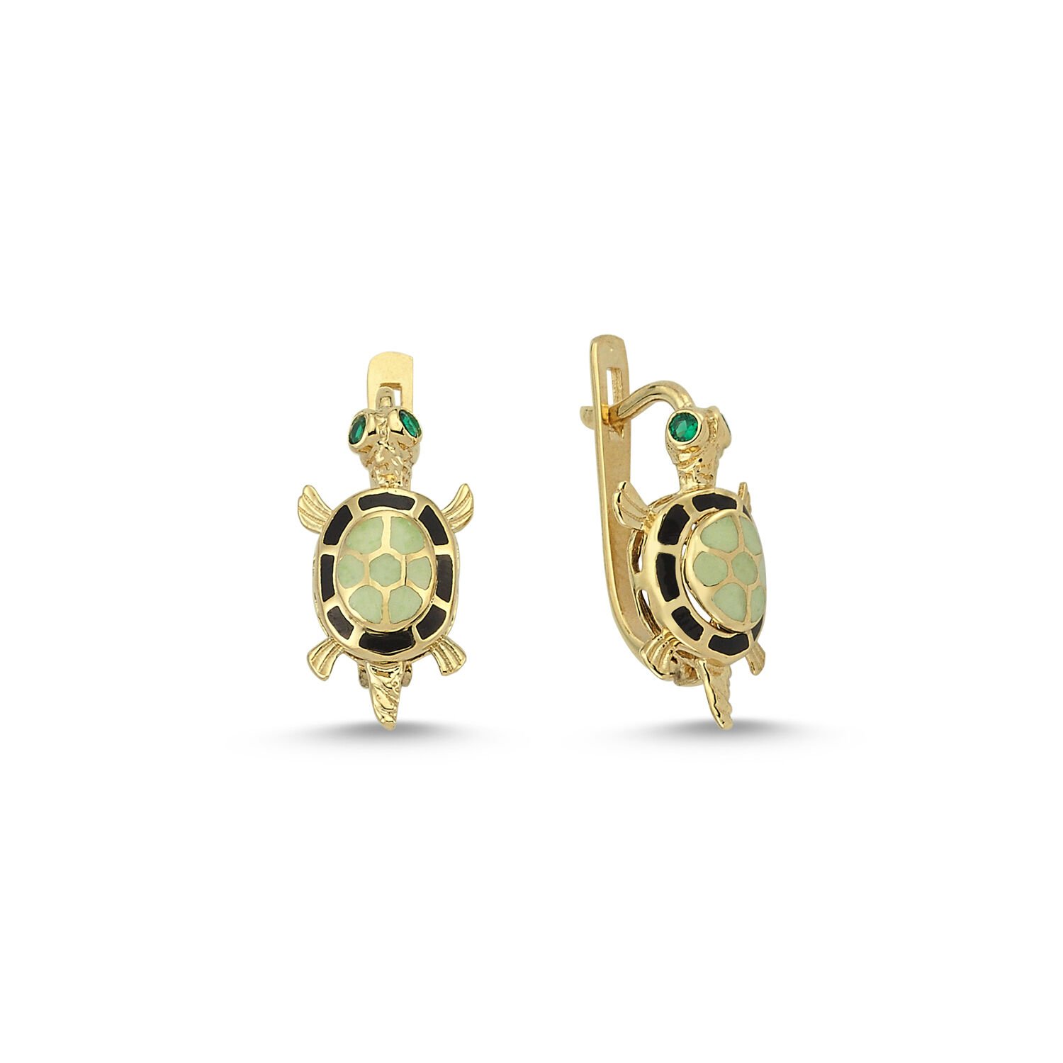 Beelo Gold 14K Altın Kaplumbağa Mineli Taşı Küpe