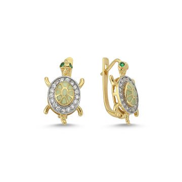 Beelo Gold 14K Altın Kaplumbağa Mineli Taşı Küpe
