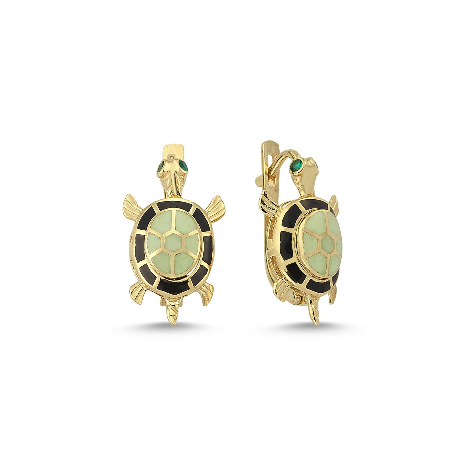 Beelo Gold 14K Altın Kaplumbağa Mineli Taşı Küpe