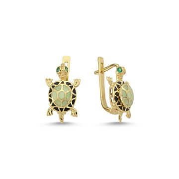 Beelo Gold 14K Altın Kaplumbağa Mineli Taşı Küpe