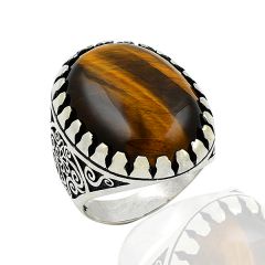 Beelo Silver 925K Gümüş Kaplan Gözü Erkek Yüzük BGEY298