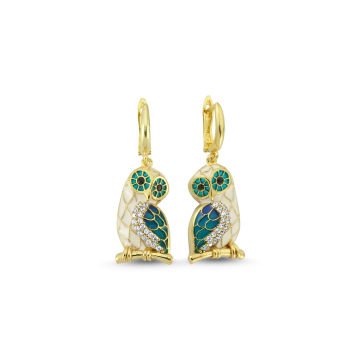 Beelo Gold 14K Altın Baykuş Mineli Taşlı Küpe