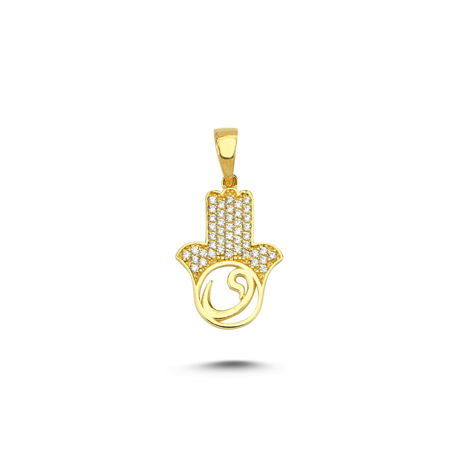 Beelo Gold 14K Altın Fatma Ana Eli ve Vav Harfi Özel Tasarım Kolye Ucu