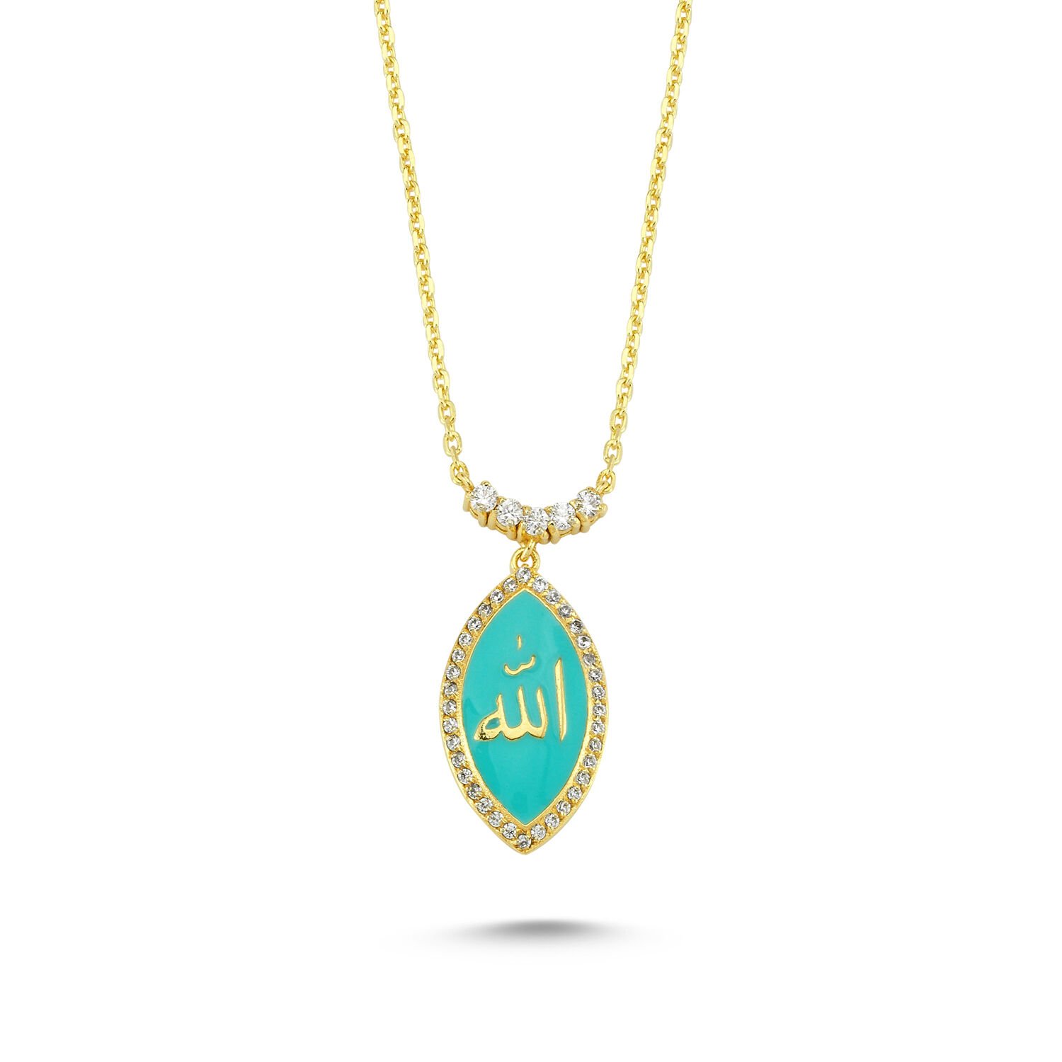 Beelo Gold 14K Altın Allah Yazılı Mineli Kolye