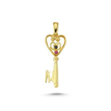 Beelo Gold 14K Altın Anahtar Taşlı Kolye Ucu