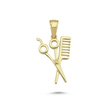 Beelo Gold 14K Altın Makas Tarak Özel Tasarım Kolye Ucu