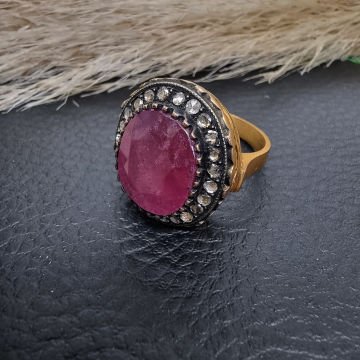 Beelo Gold 8K Altın Osmanlı 0.52K Elmas 5.76ct Yakut Yüzük