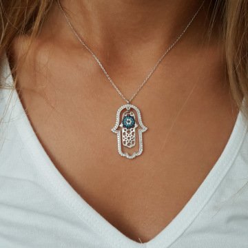 Beelo Silver 925K Gümüş Tasarım Fatma Ana Eli Nazar Kolye