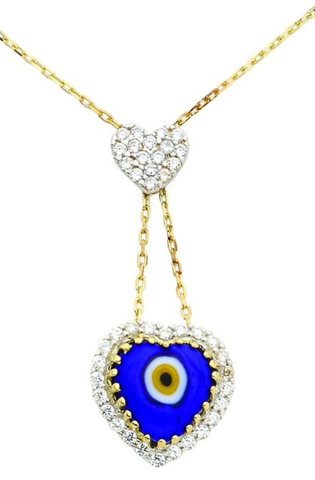 Beelo Gold 14K Altın Nazar Kalp Gerdanlık BGGG007