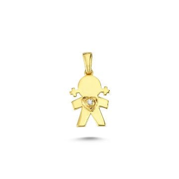 Beelo Gold 14K Altın Kız Çocuk ve Kalp Taşlı Kolye Ucu