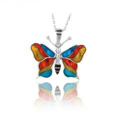 Beelo Gold 14K Beyaz Altın Mineli Kelebek Kolye