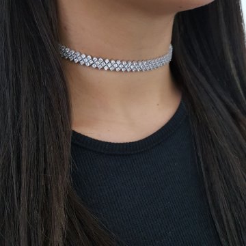 925K Gümüş Abiye  Choker Kolye