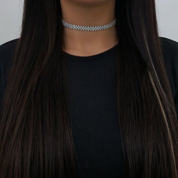 925K Gümüş Abiye  Choker Kolye