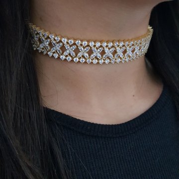 925K Gümüş Abiye  Choker Kolye