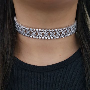 925K Gümüş Abiye  Choker Kolye