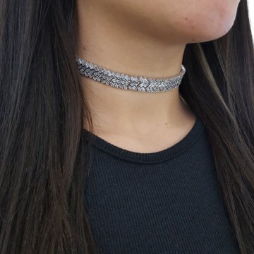 925K Gümüş Abiye  Choker Kolye