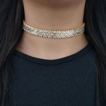 925K Gümüş Abiye  Choker Kolye