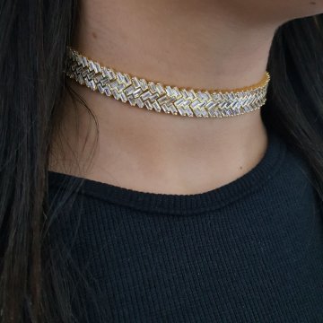 925K Gümüş Abiye  Choker Kolye