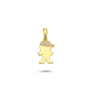 Beelo Gold 14K Altın Erkek Çocuk Taşlı Kolye Ucu