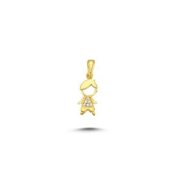 Beelo Gold 14K Altın Erkek Çocuk Taşlı Kolye Ucu