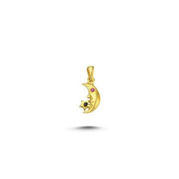 Beelo Gold 14K Altın Ay Dede ve Yıldız Taşlı Kolye Ucu