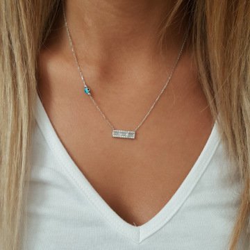 Beelo Silver Gümüş 925K Gümüş Baget Taşlı  Tasarım  Kolye