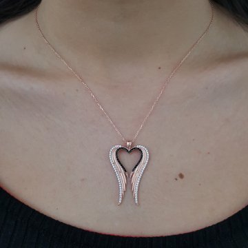 Altın Kaplama 925K Gümüş Kalp  Kanat  Kolye