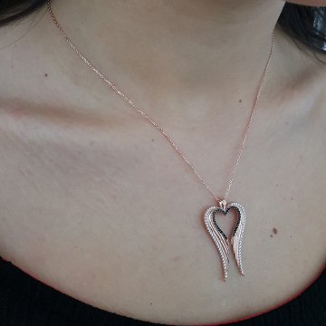 Altın Kaplama 925K Gümüş Kalp  Kanat  Kolye