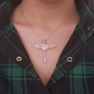 Altın Kaplama 925K Gümüş İsim Yazılı Kanat Kalp  Kolye