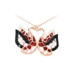 Beelo Silver Rose K.Altın K. 925K Gümüş Çift Kuğu Kolye SNC1591