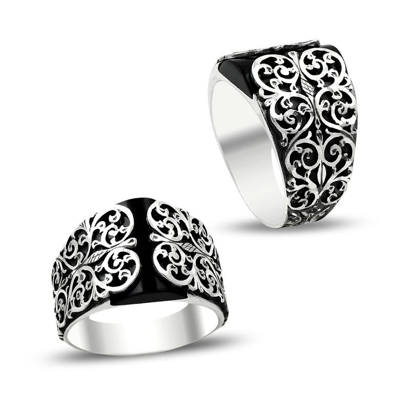 Beelo Silver 925K Gümüş Erzurum El işi Oniks Erkek Yüzük