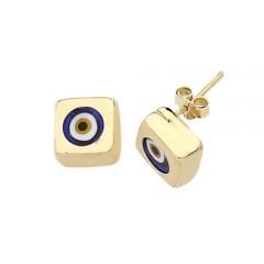 Beelo Gold 14K Altın Seramik Kare Nazar Küpe EGZ002