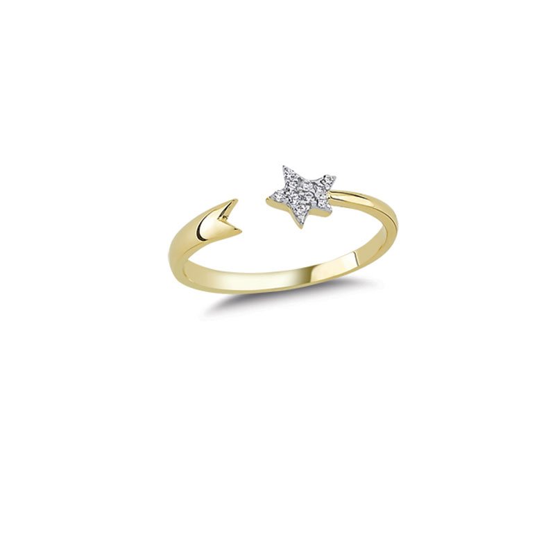 Beelo Gold 14K Altın Taşlı Ay Yıldız Yüzük