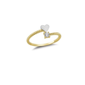 Beelo Gold 14K Altın Kalpli Taşlı Yüzük