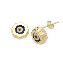 Beelo Gold 14K Altın Seramik Papatya Nazar Küpe EGZ004