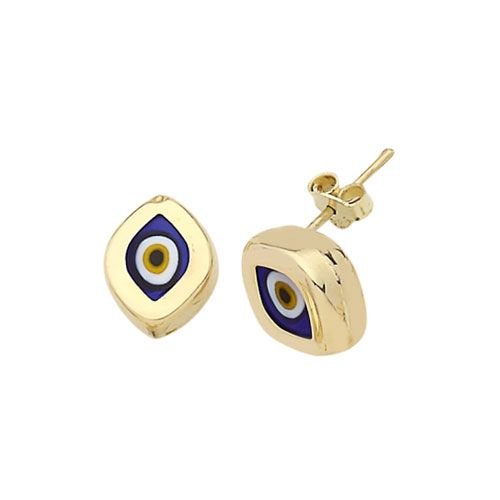 Beelo Gold 14K Altın Seramik Göz Nazar Küpe EGZ007