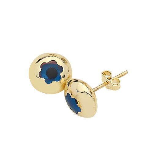 Beelo Gold 14K Altın Papatya Göz Boncuğu Nazar Küpe EGZ012