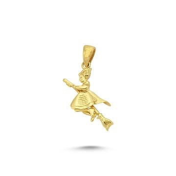 Beelo Gold 14K Altın Uçan Cadı Kolye Ucu