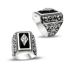 Beelo Silver 925K Gümüş Erzurum El işi Oniks Erkek Yüzük