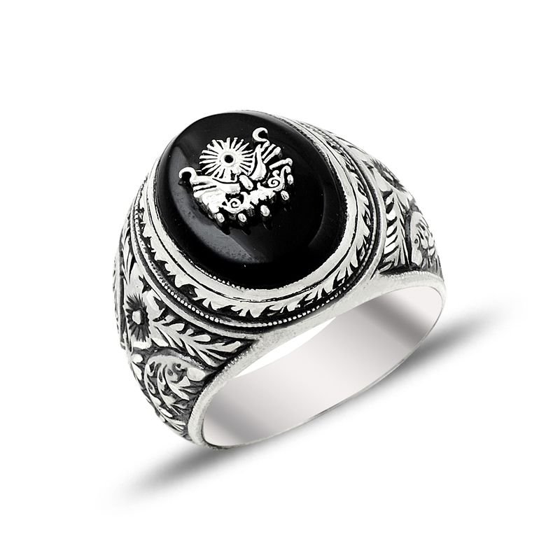 Beelo Silver 925K Gümüş Erzurum El işi Oniks Erkek Yüzük