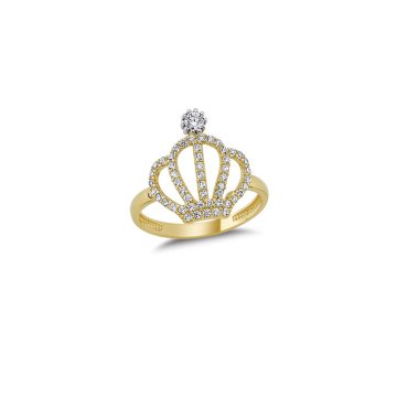 Beelo Gold 14K Altın Tasarım Taşlı Taç Yüzük