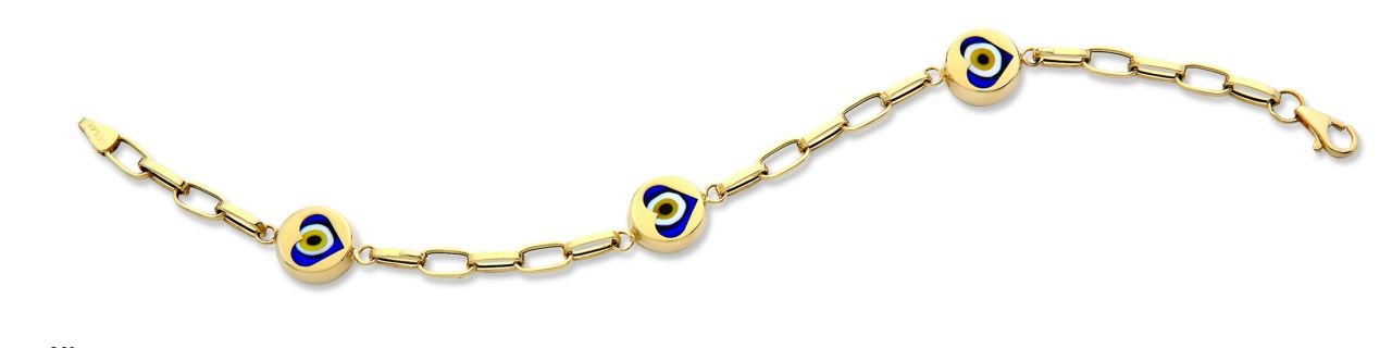 Beelo Gold 14K Altın Seramik Kalp Nazar Bileklik