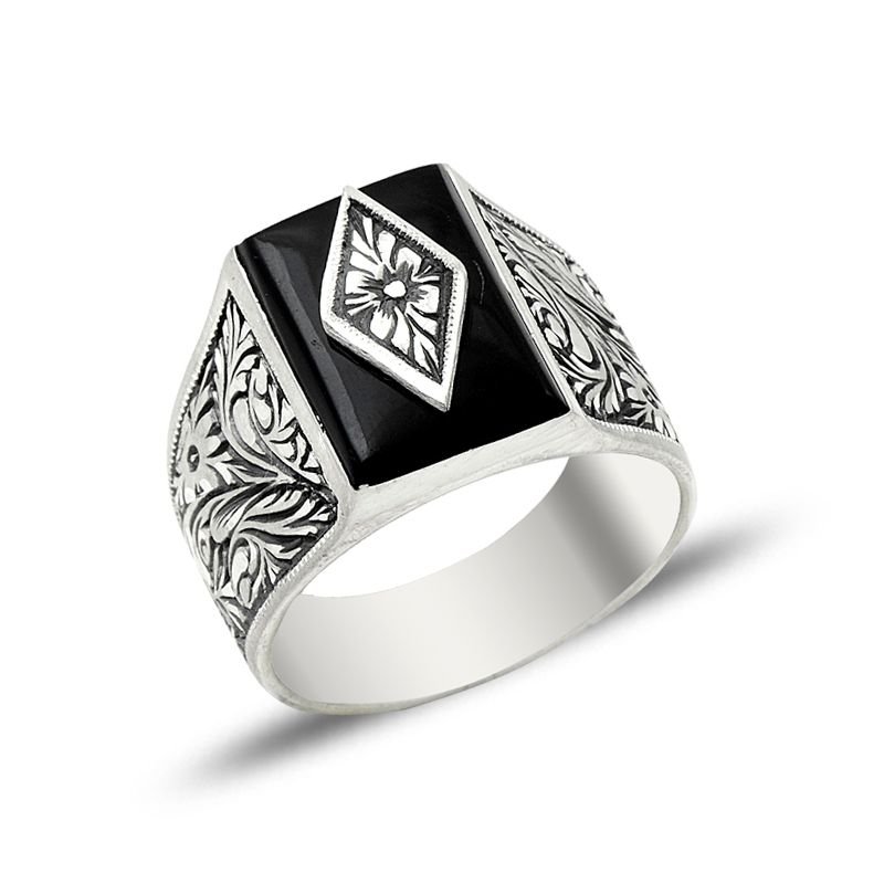 Beelo Silver 925K Gümüş Erzurum El işi Oniks Erkek Yüzük